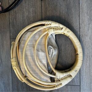 Beige Woven Handbag with Circular Handles